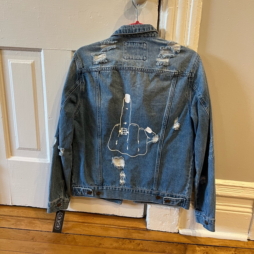 Hubs and Hers “Give ‘em the finger” Jean Jacket